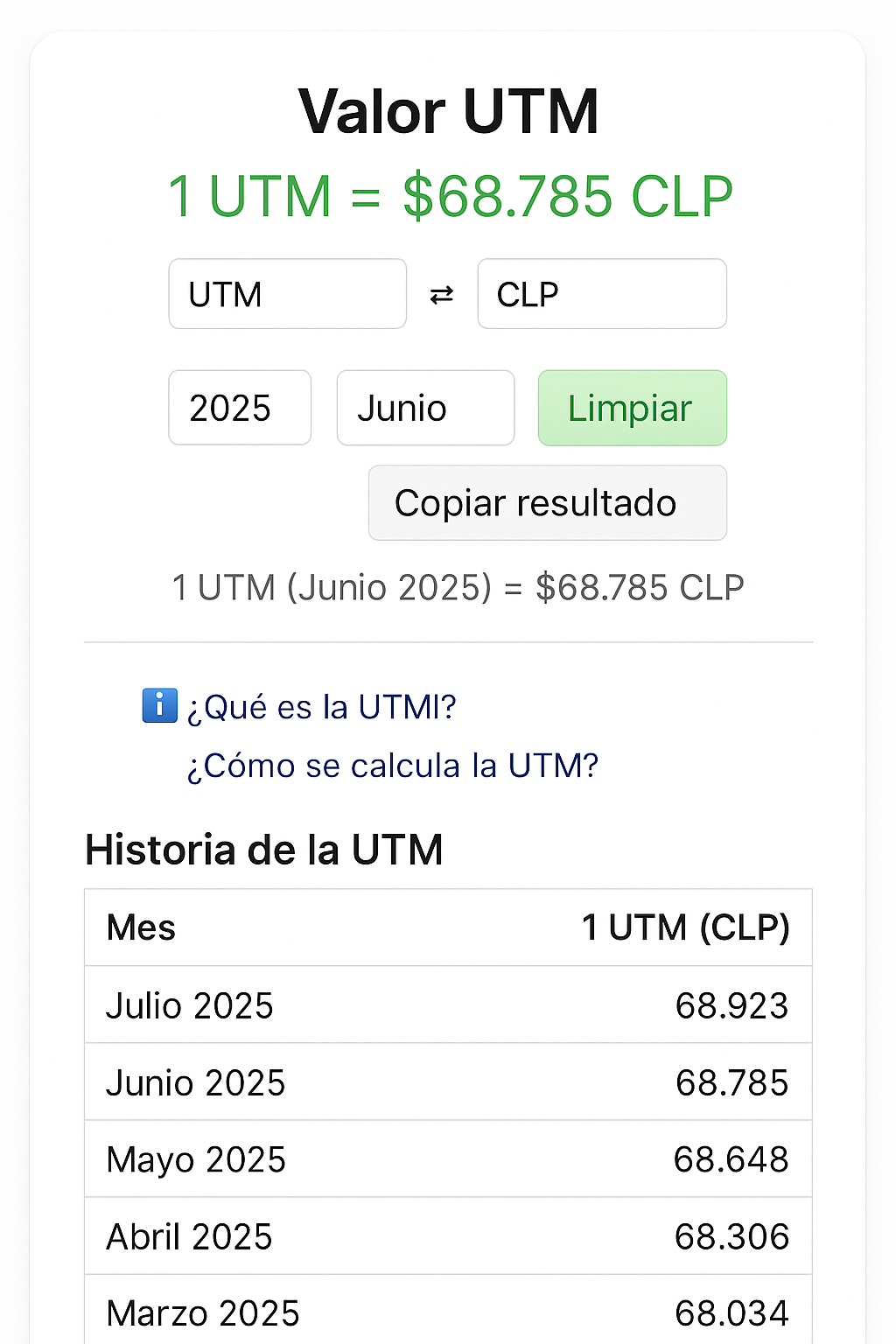 calculadora utm a peso chileno